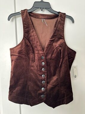 Anthropologie Brown Velvet Button-Front Bodysuit Vest